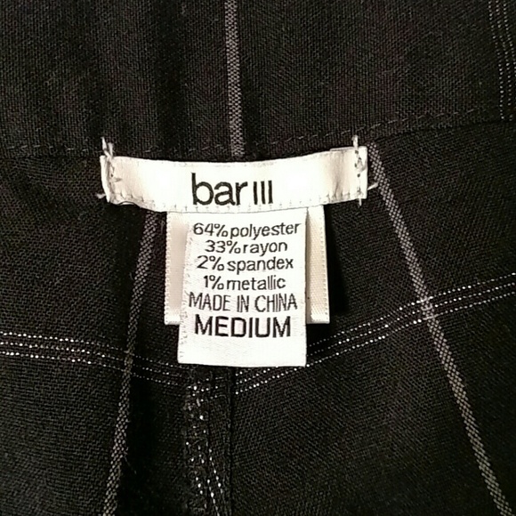 Bar III Cropped Pant Black Gray Windowpane Pattern Lightweight Flat Front Size M - Picture 7 of 7